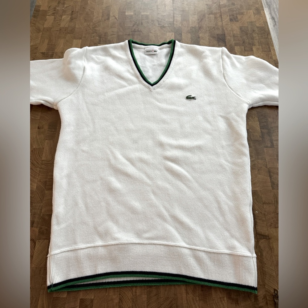 Men’s White Lacoste V Neck sweater